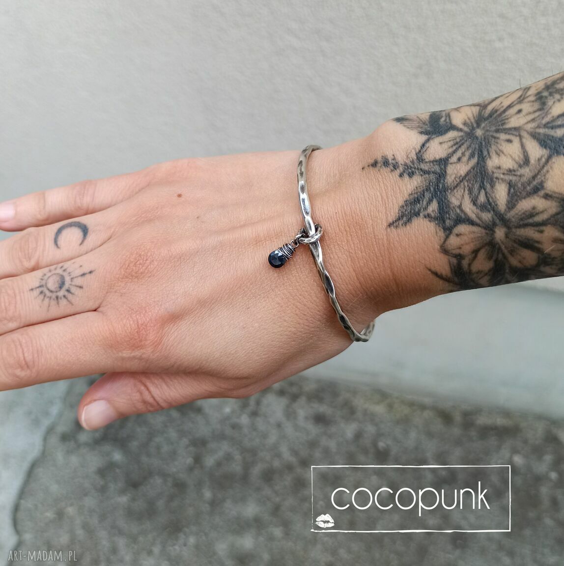 Srebrna bransoletka Bangla 925 z turmalinem, spinel lub peridot