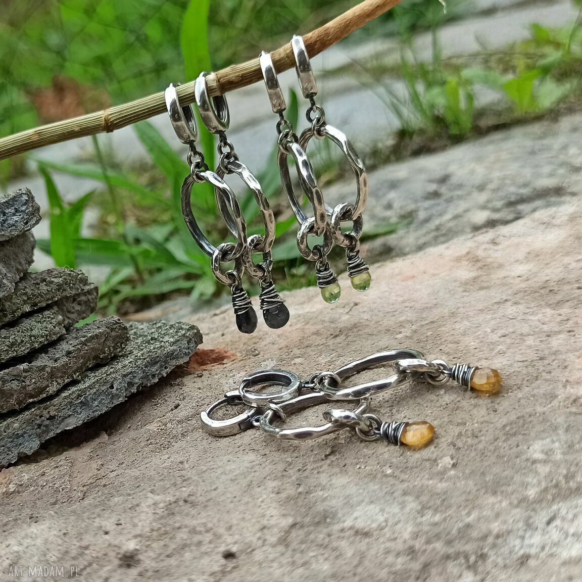 kolczyki: SREBRO I TURMALIN SPINEL / PERIDOT KOLCZYKI WISZĄCE. autorskie