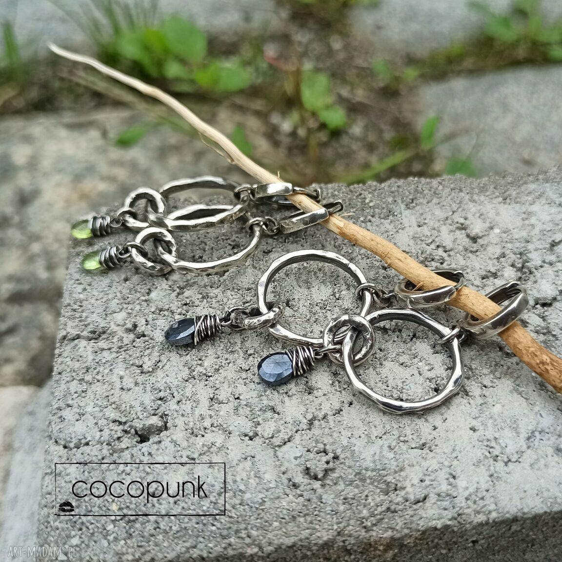 kolczyki: SREBRO I TURMALIN SPINEL / PERIDOT KOLCZYKI WISZĄCE. autorskie