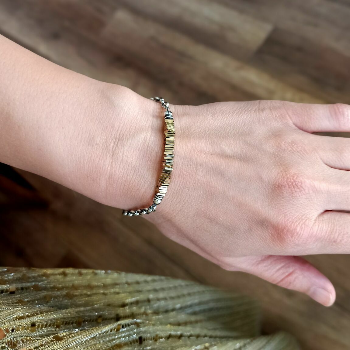 bransoletki: Srebro i złoty hematyt bransoletka łańcuszkowa. Handmade