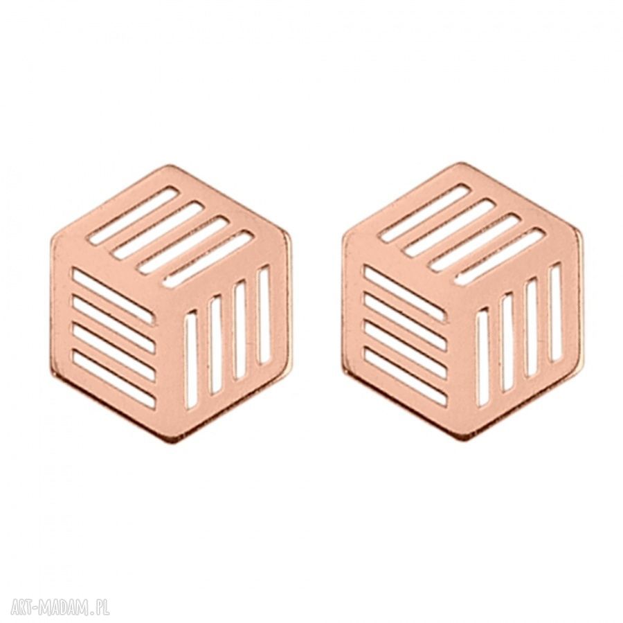 Kolczyki szeŚciany rÓŻowego zŁota sztyfty wkrętki modne srebro