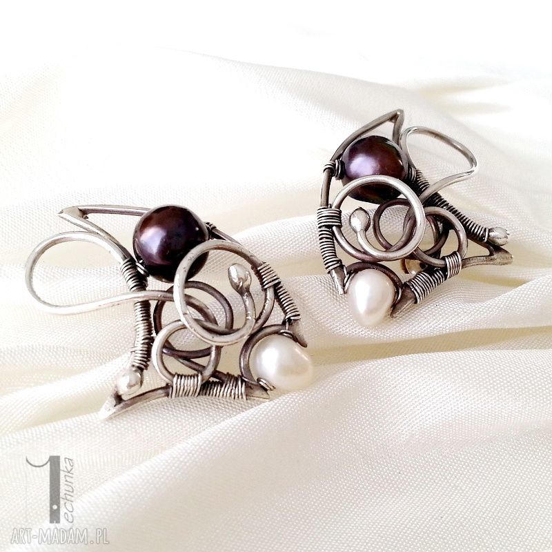 Little black pearl kolczyki perłami perły koczyki ażurowe kobiece