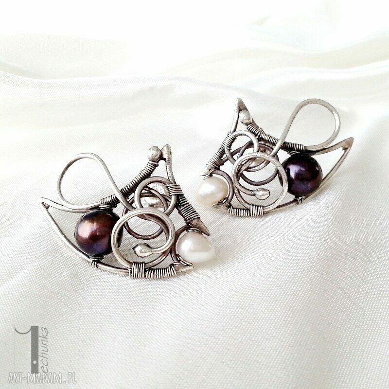 kolczyki: little black - pearl kolczyki z perłami hand made