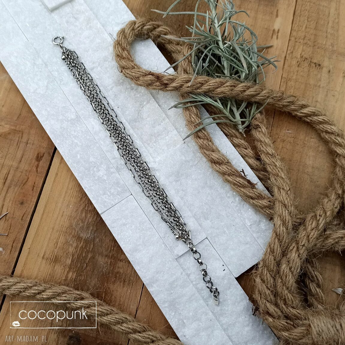 bransoletki: Srebro nowoczesna bransoletka 7 łańcuszków. hand made