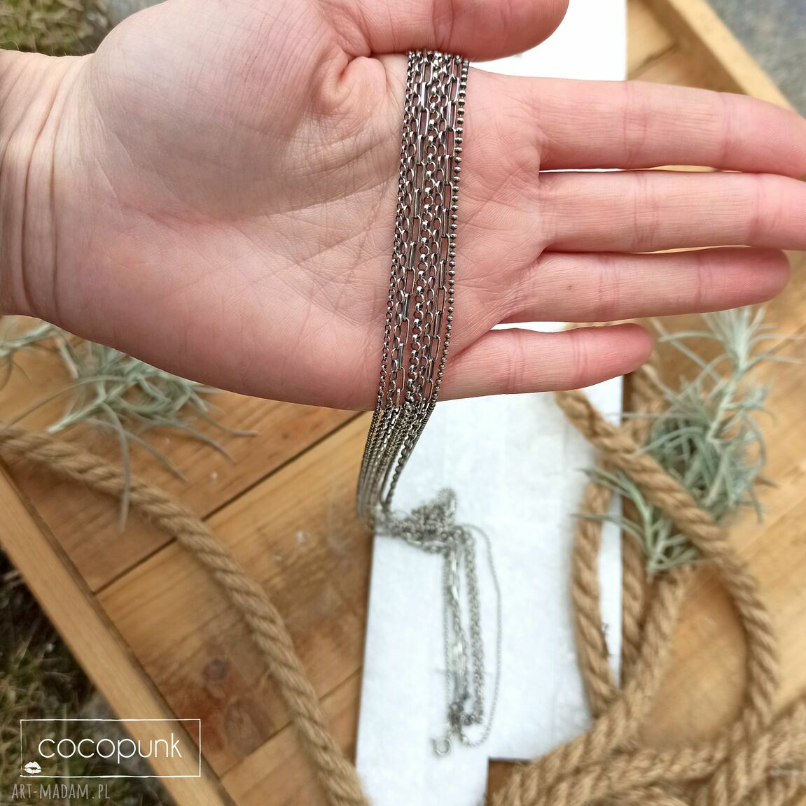 naszyjniki: Srebro nowoczesny naszyjnik 7 łańcuszków. hand made