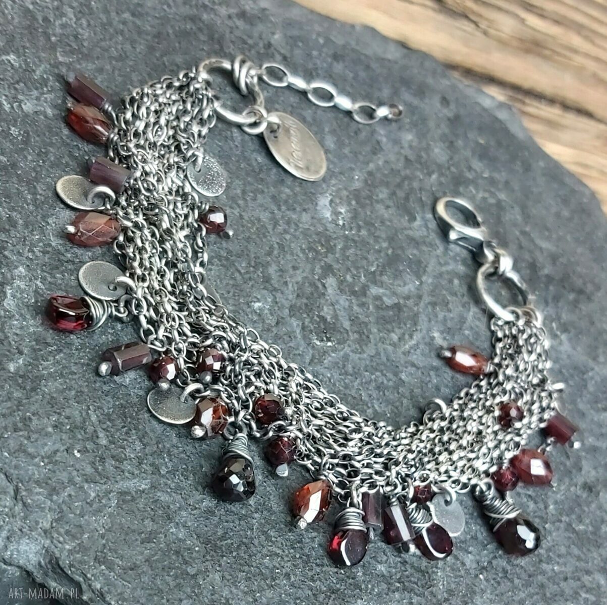 Bransoletka srebrna z granatami HandMade