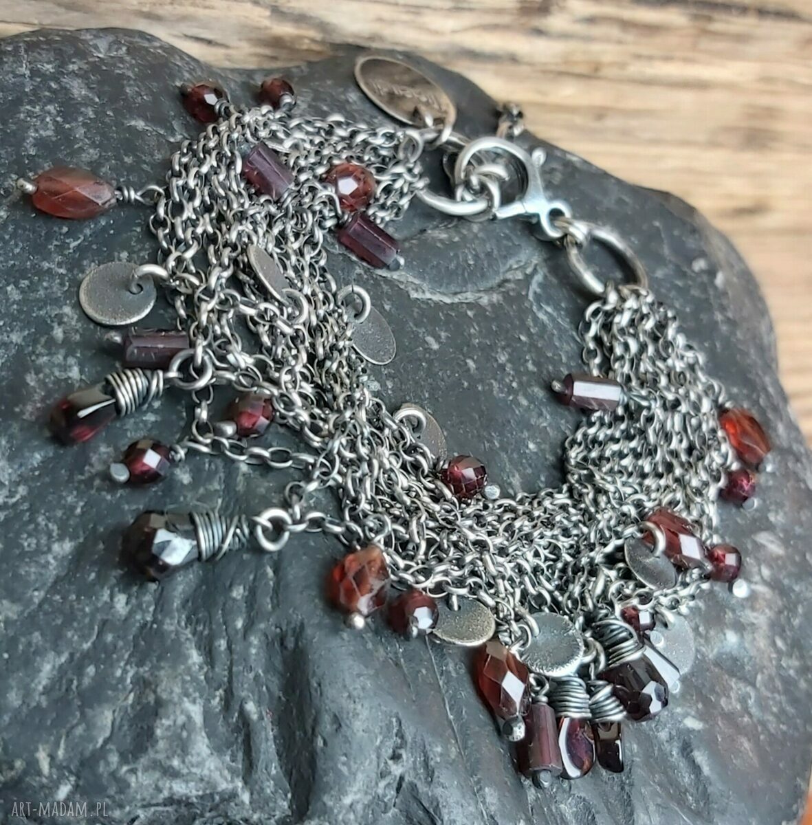 Bransoletka srebrna z granatami HandMade