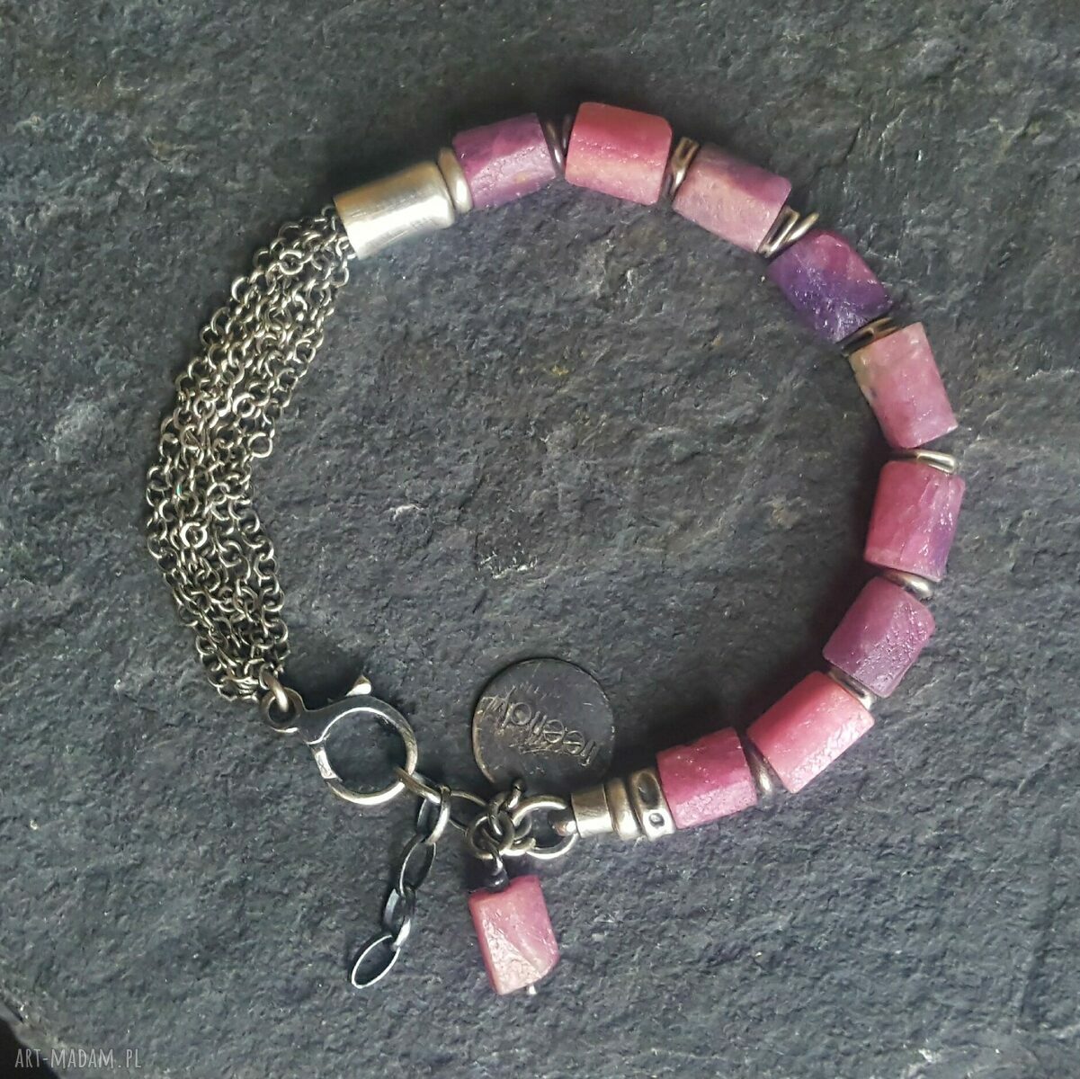 Bransoletka srebrna z rubinami hand made