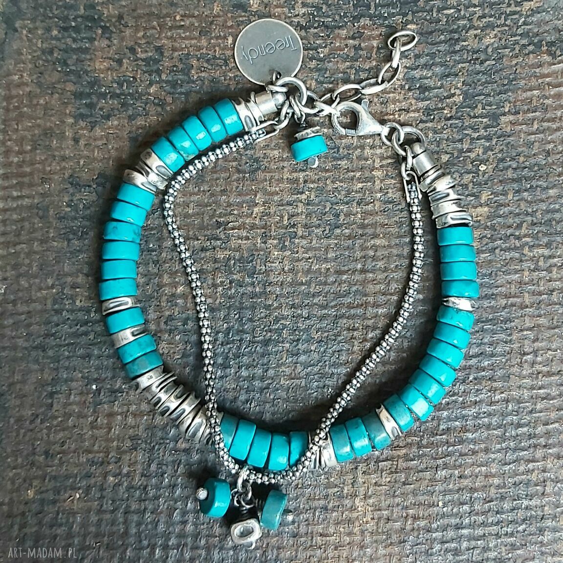 Bransoletka srebrna z turkusami Handmade