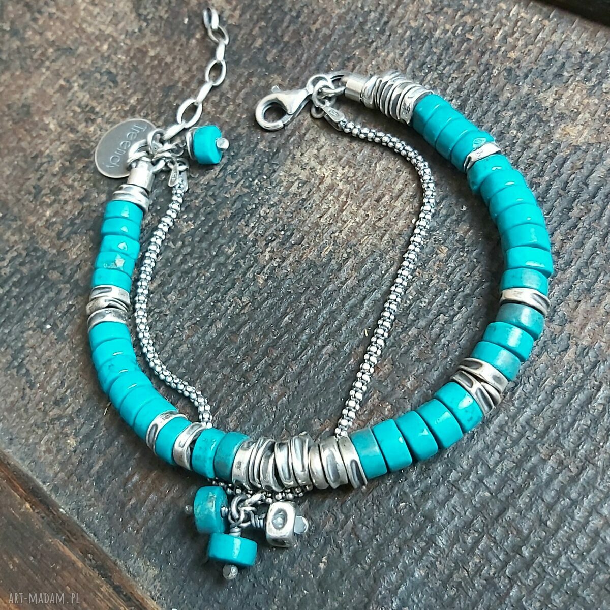 Bransoletka srebrna z turkusami Handmade