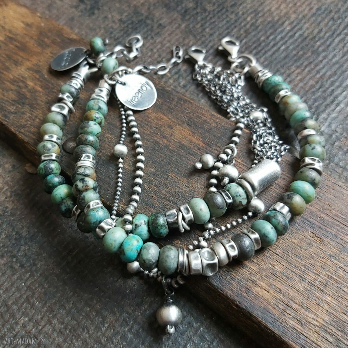 Bransoletka z turkusu afrykańskiego ze srebrnymi kulkami handmade