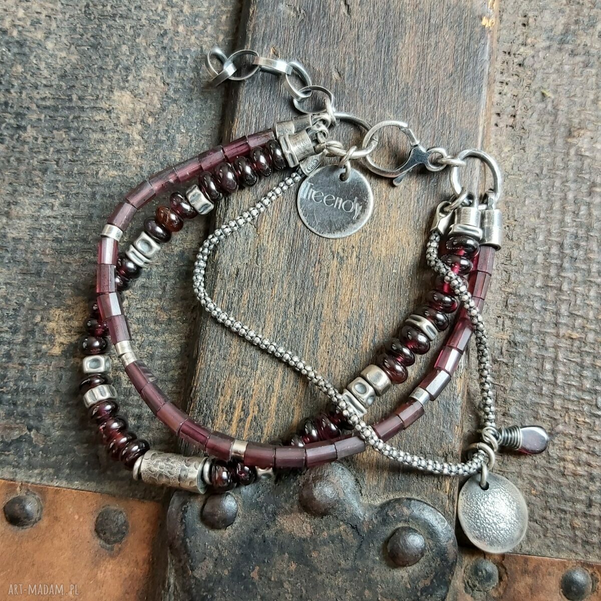 Bransoletka ze srebra i granatów HandMade