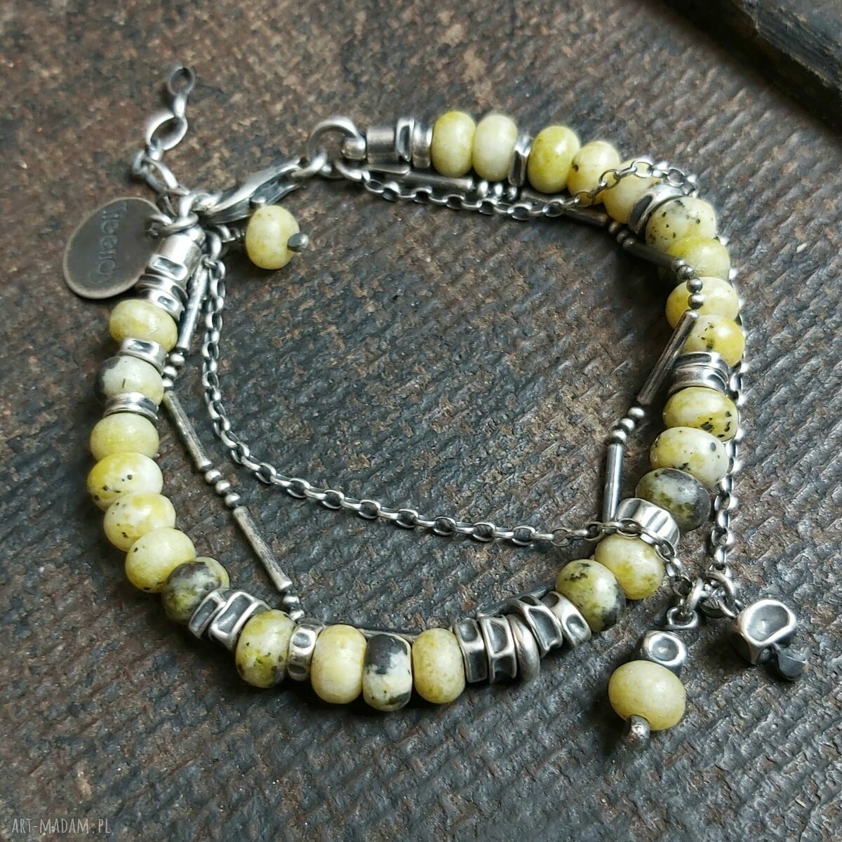 Bransoletka ze srebra i żółtych turkusów Handmade