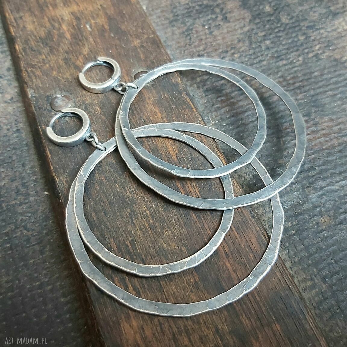 Kolczyki srebrne podwójne koła metaloplastyka srebro oksydowane