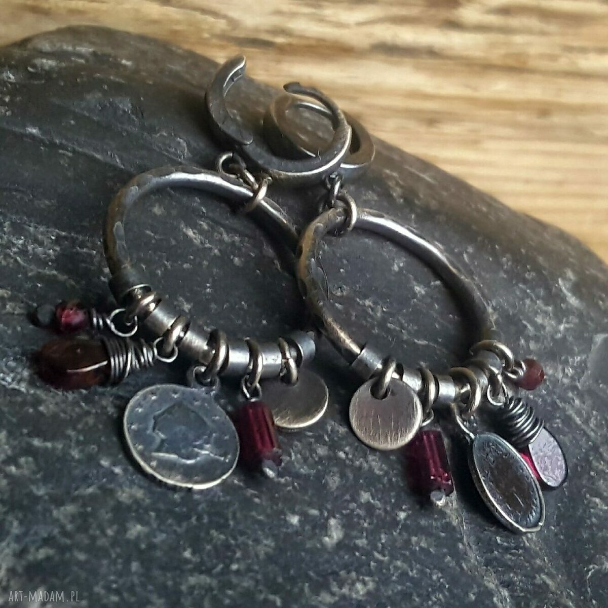 Kolczyki srebrne z granatami Handmade