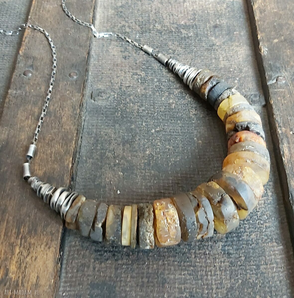  Naszyjnik ze srebra i surowego bursztynu Hand Made