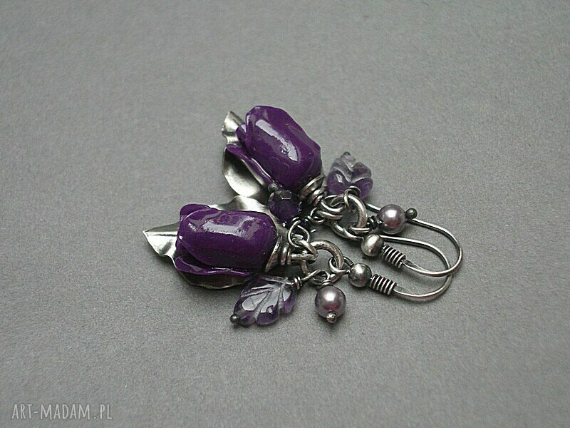 kolczyki: Róże /purple/ kolczyki Ręczne wykonanie