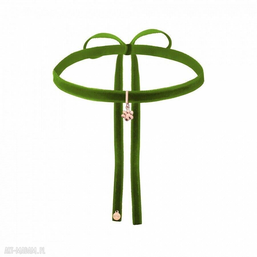 Oliwkowy aksamitny choker ŁapkĄ rÓŻowego zŁota modny aksamitka