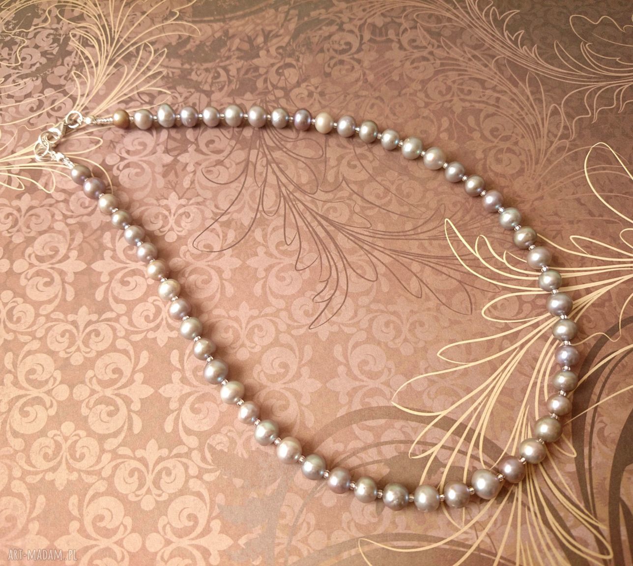 Naszyjnik z naturalnych pereł szaro-srebrny - elegancka biżuteria handmade