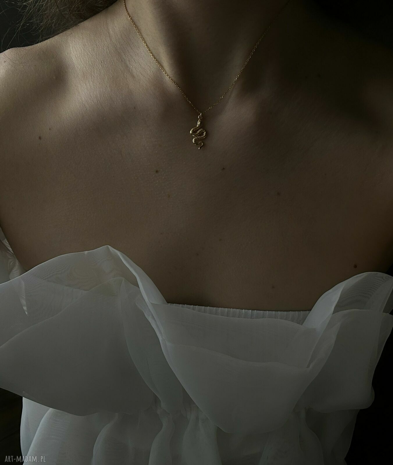 naszyjniki: Złoty naszyjnik z gniecionym wężem Handmade