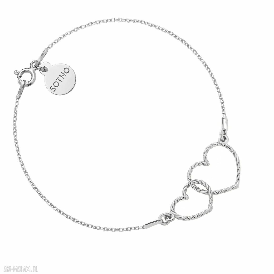 Srebrna bransoletka dwoma sercami serca miłość love delikatna