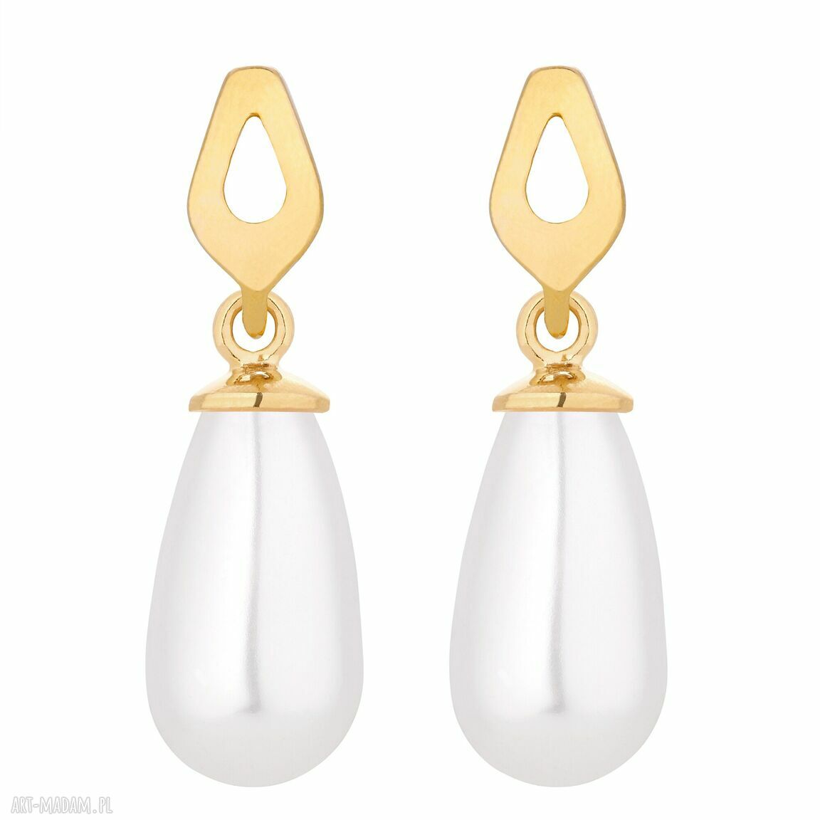 Złote kolczyki białymi perłami swarovski® crystal perły wiszące