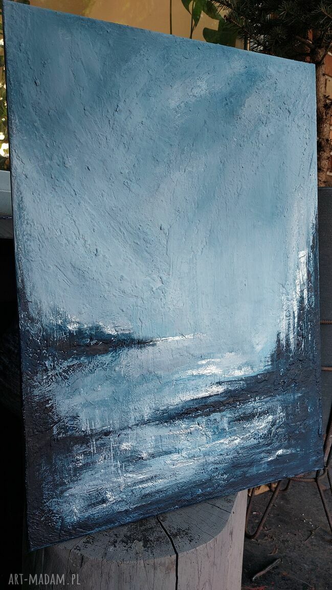 Srebrzysty oddech nocy - pejzaż abstrakcyjny 50x70 cm (obraz strukturalny)