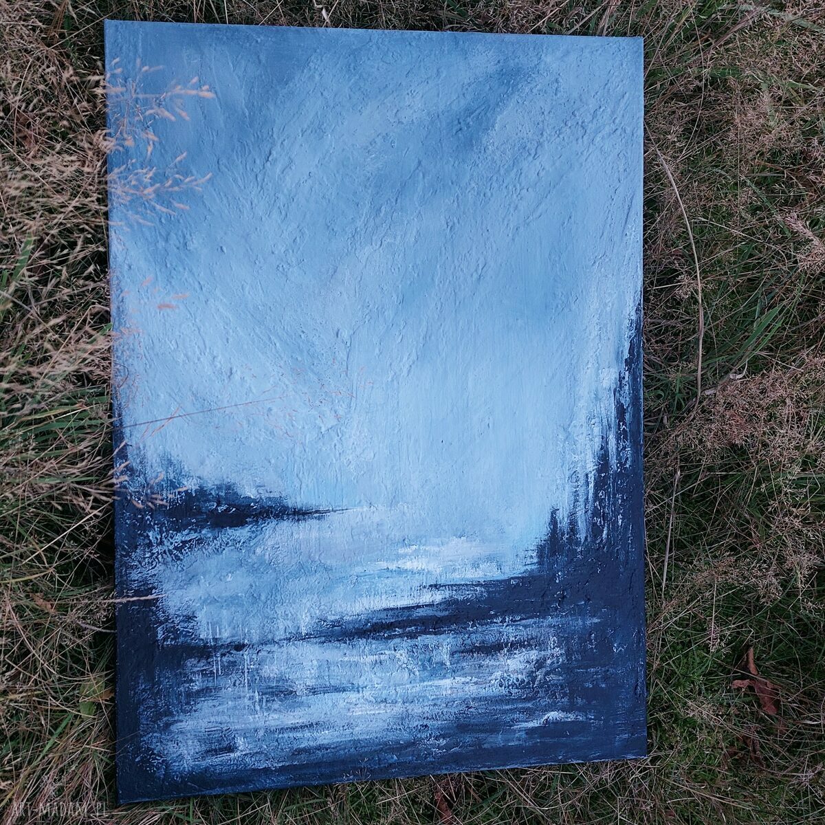 Srebrzysty oddech nocy - pejzaż abstrakcyjny 50x70 cm (obraz strukturalny)