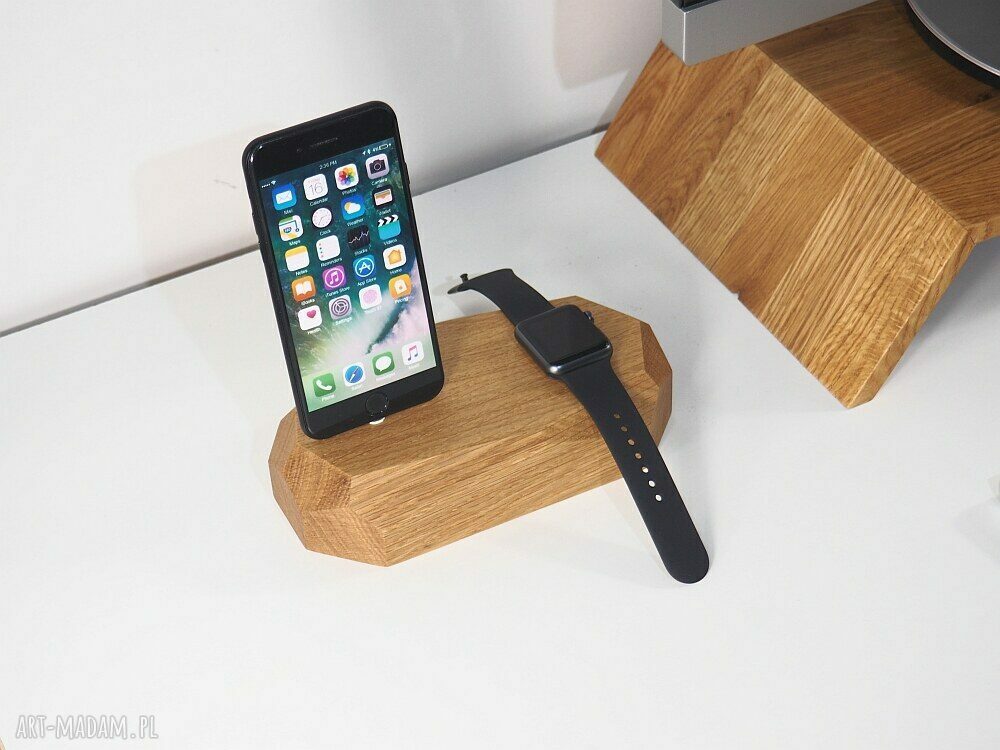 Ręcznie robiona stacja ładowania Apple Watch i iPhone z dębu Oakywood | prezent