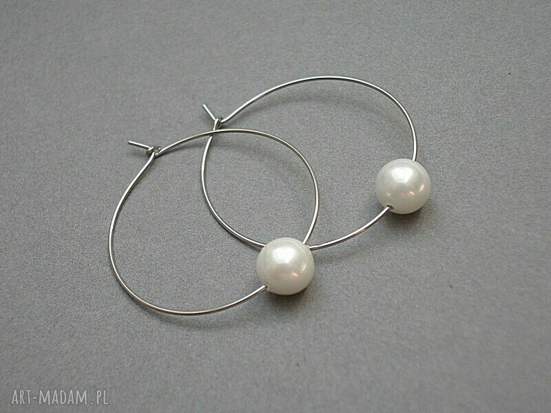 Kolczyki koła ze stali szlachetnej z perłami Swarovski Alloys Collection /one pearl/ white