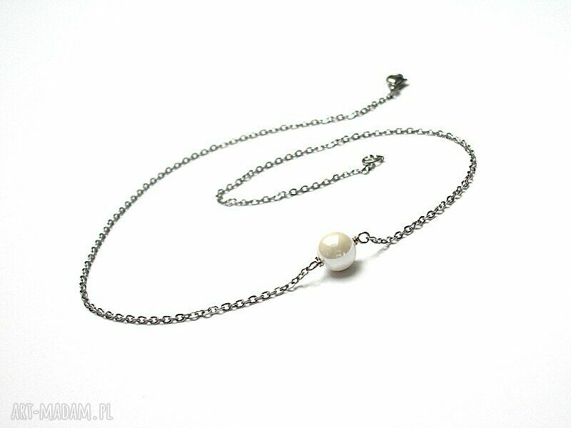 Naszyjnik choker ze stali szlachetnej z białą perłą Majorka 10 mm - Alloys Collection