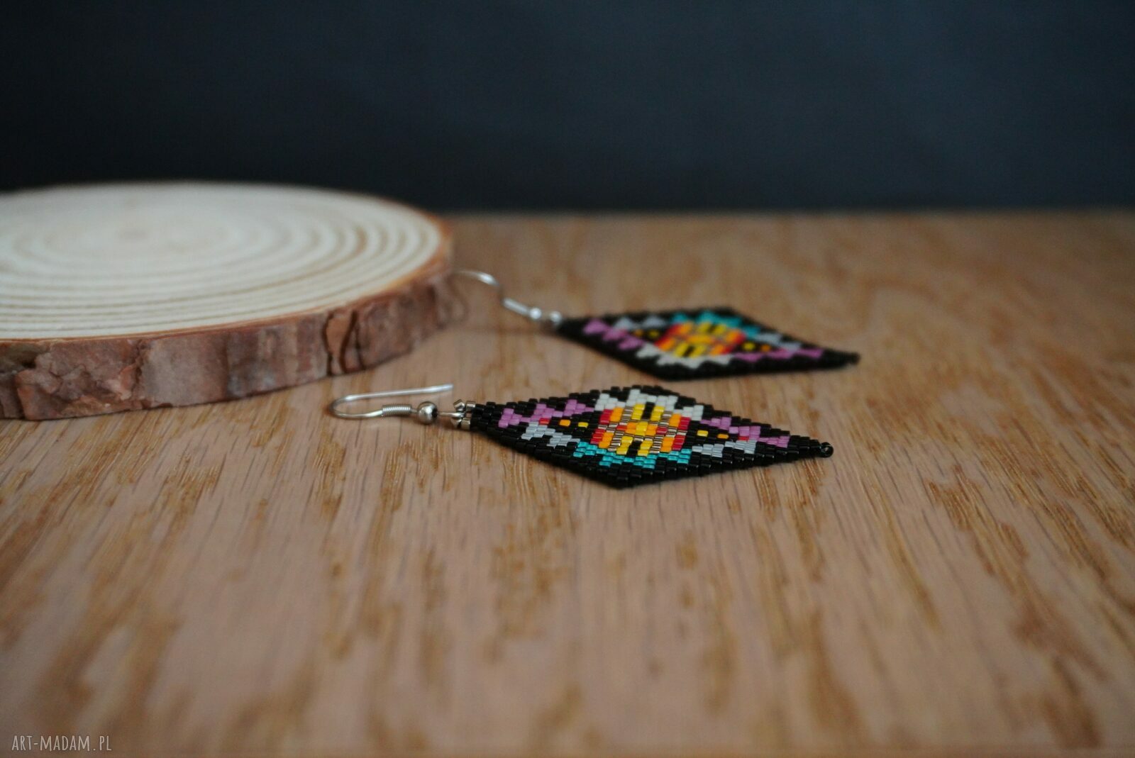 Kolczyki w romby ze stali chirurgicznej i koralików Miyuki - kolorowe beading