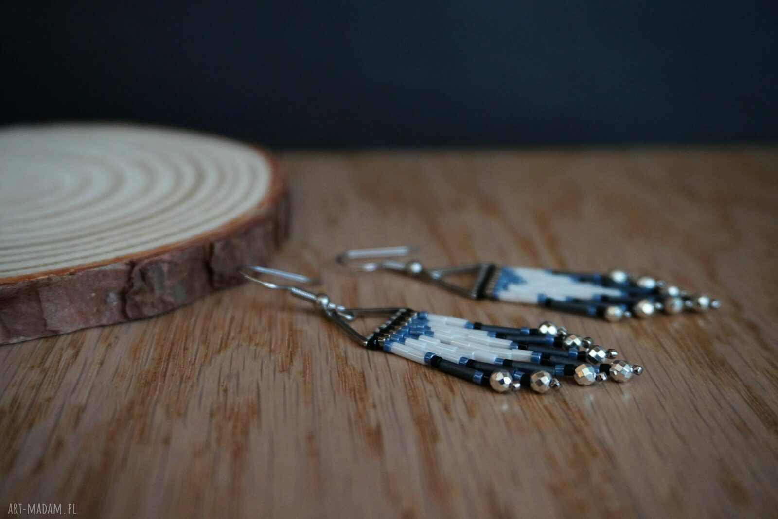 Kolczyki stal chirurgiczna hematyt - długie handmade ONArt