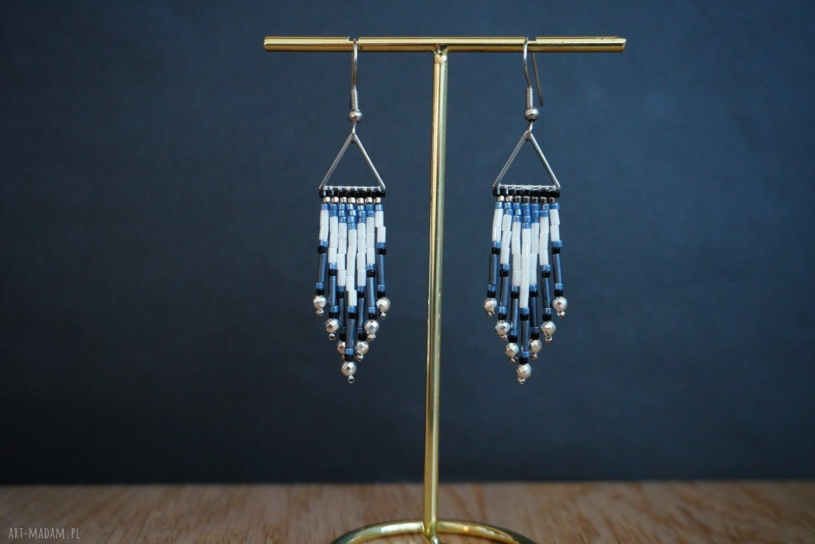 Kolczyki stal chirurgiczna hematyt - długie handmade ONArt
