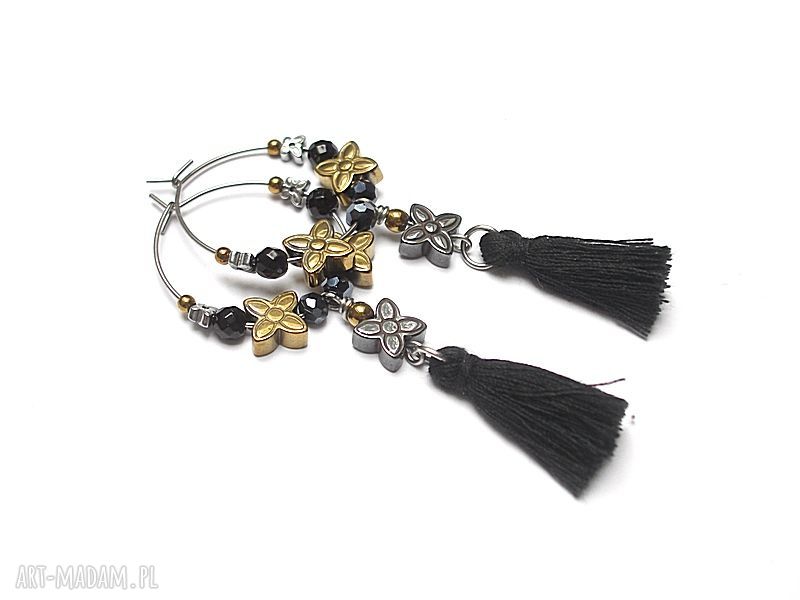 Alloys Collection boho black vol. 2 kolczyki ze stali szlachetnej z onyksami i hematytami