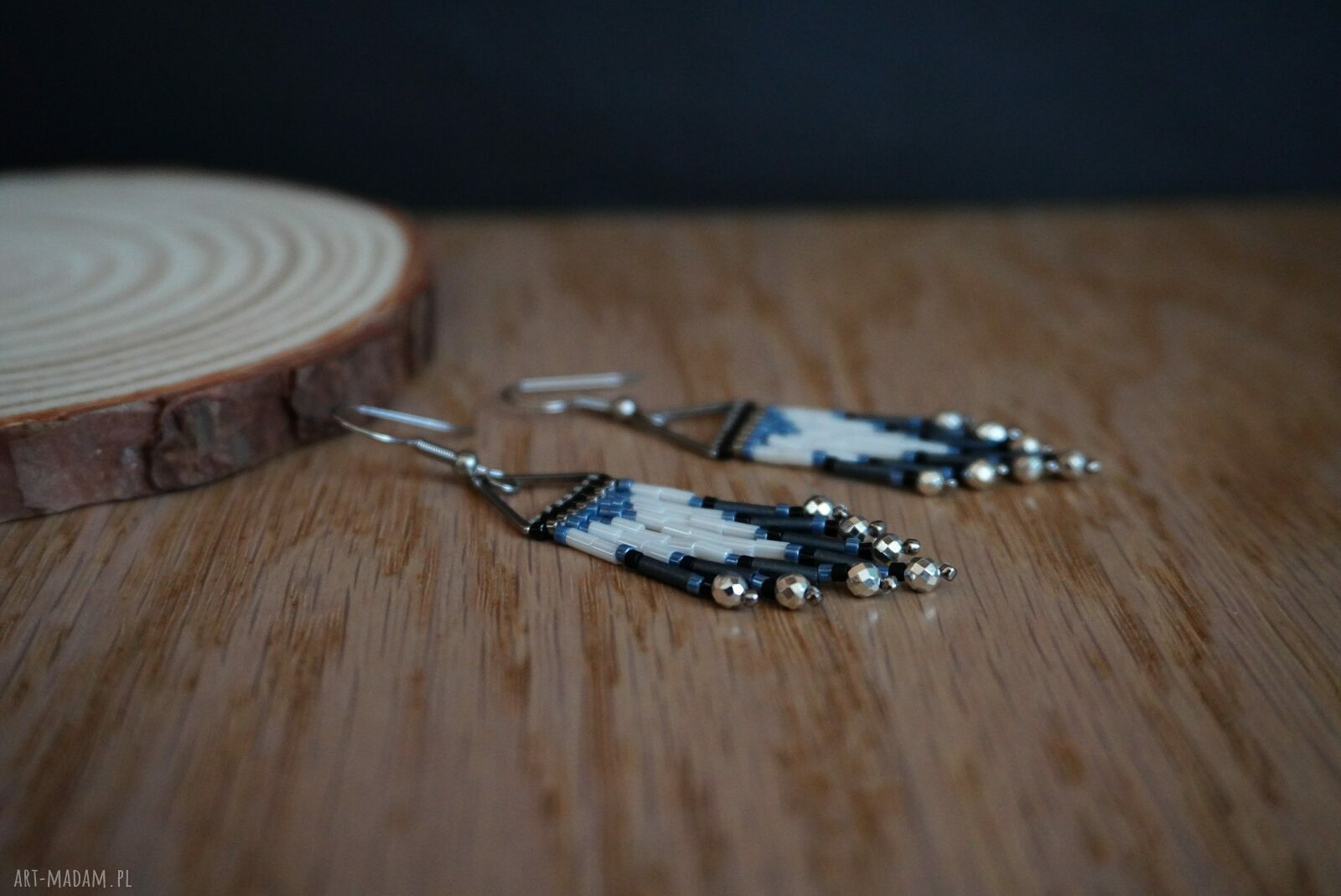 Kolczyki stal chirurgiczna hematyt - długie handmade ONArt