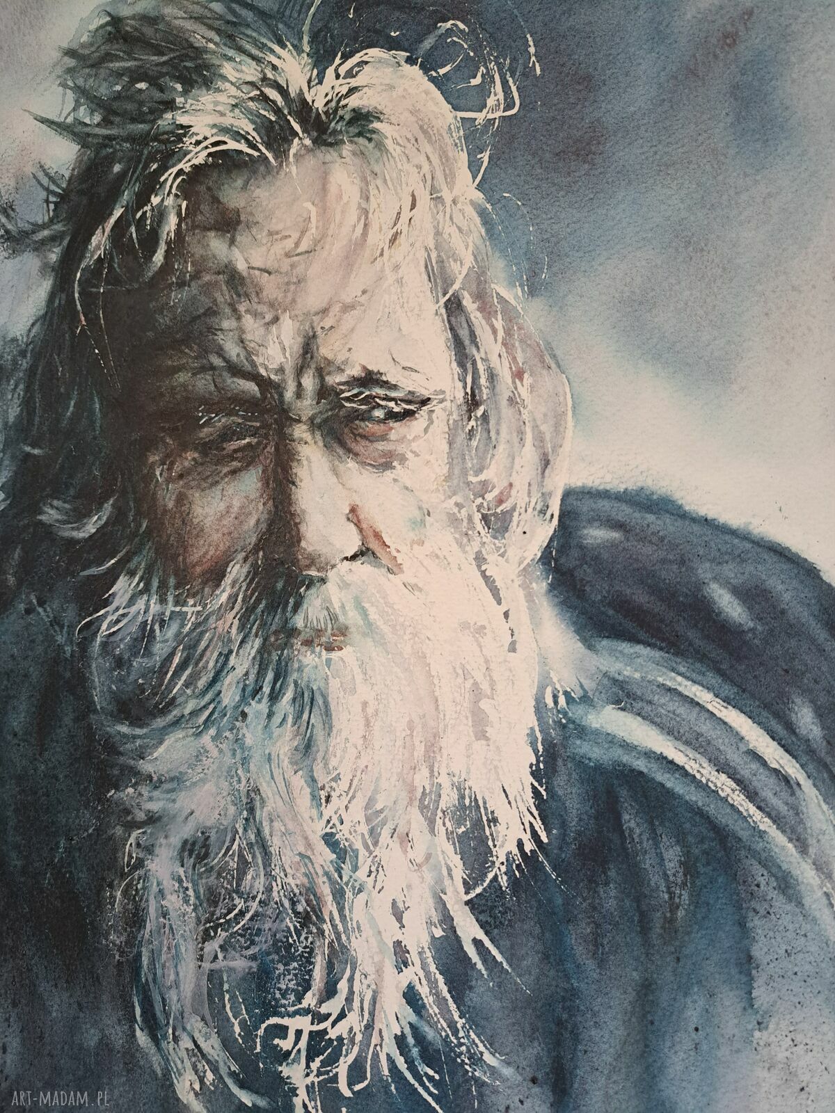 Starzec - oryginalna akwarela, portret mężczyzny 42 x 29,7 cm