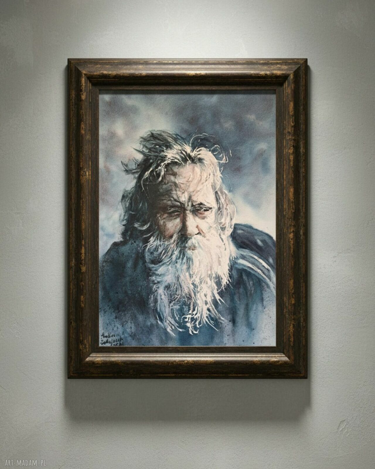 Starzec - oryginalna akwarela, portret mężczyzny 42 x 29,7 cm