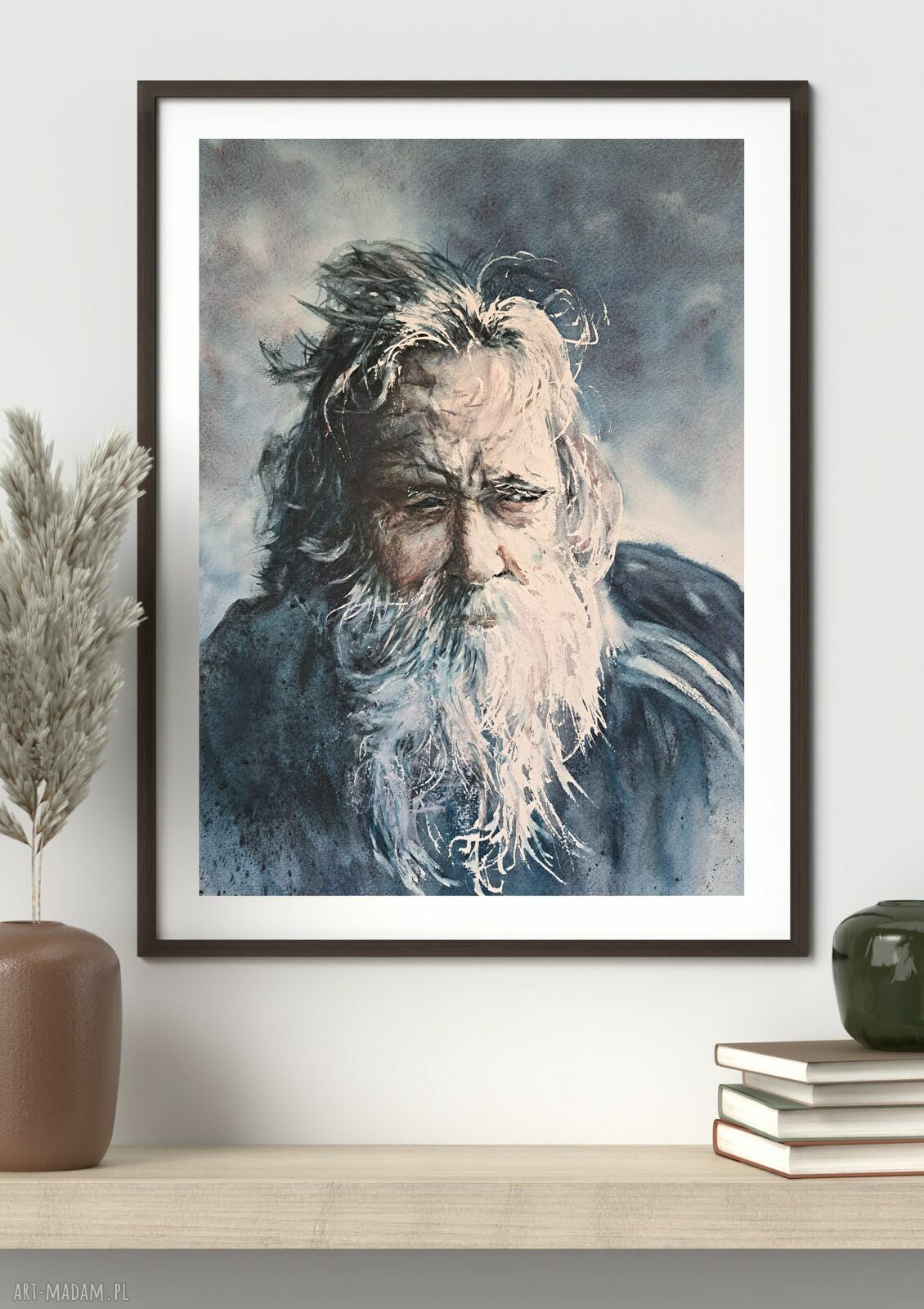 Starzec - oryginalna akwarela, portret mężczyzny 42 x 29,7 cm