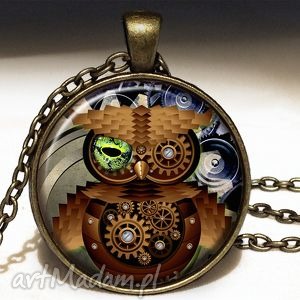 steampunk owa sowa - duży medalion z łańcuszkiem