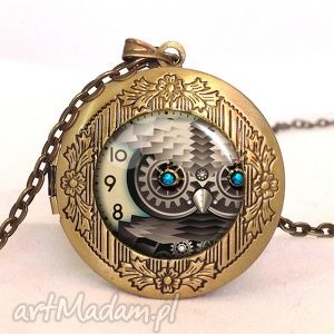 steampunk owa sowa - sekretnik z łańcuszkiem - turkusowe