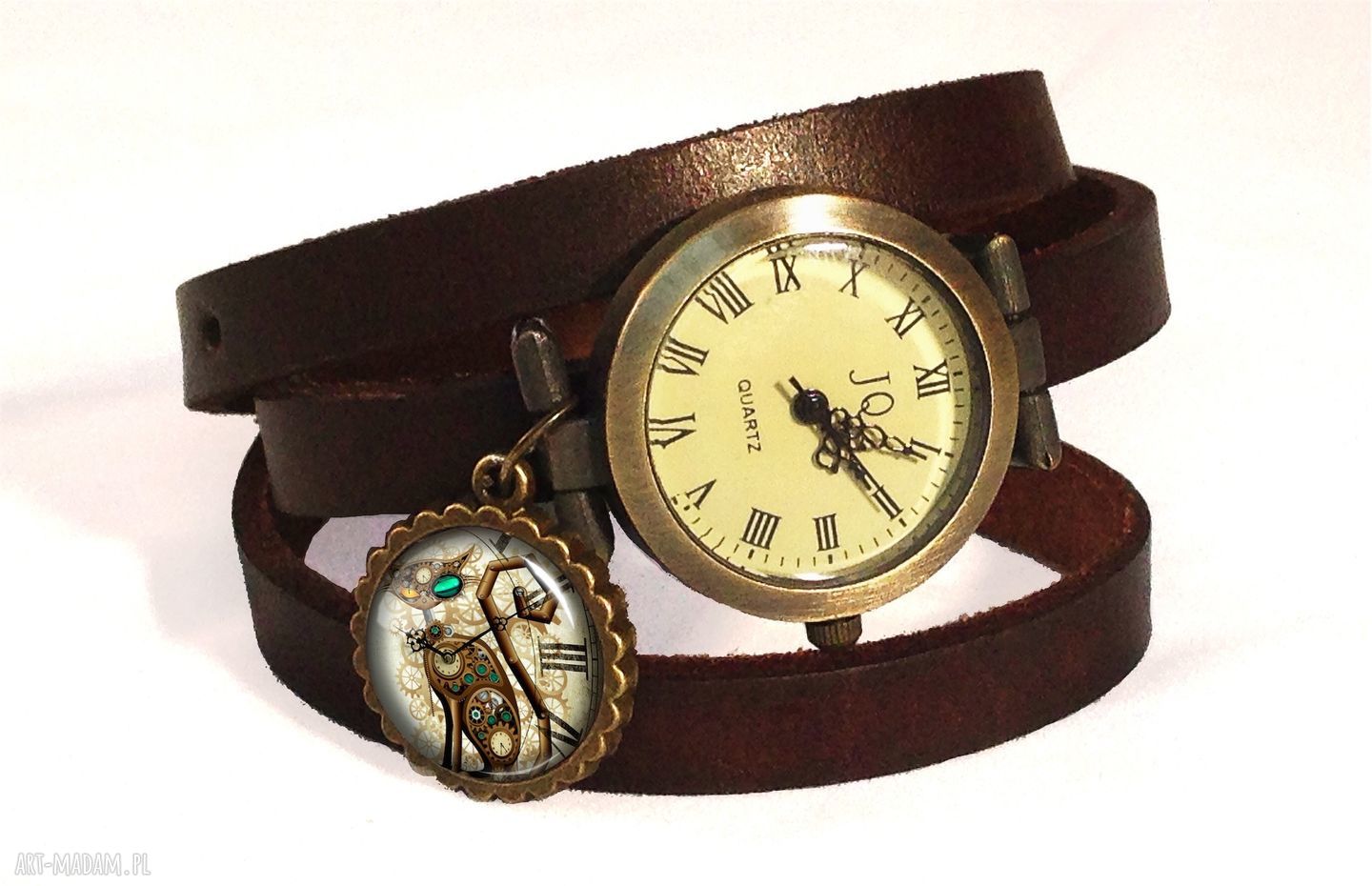 Steampunk'owy Kot - Duży medalion z łańcuszkiem