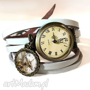 steampunk owy smok - zegarek bransoletka na skórzanym pasku