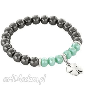 steel hematite & dark mint crystal with clover