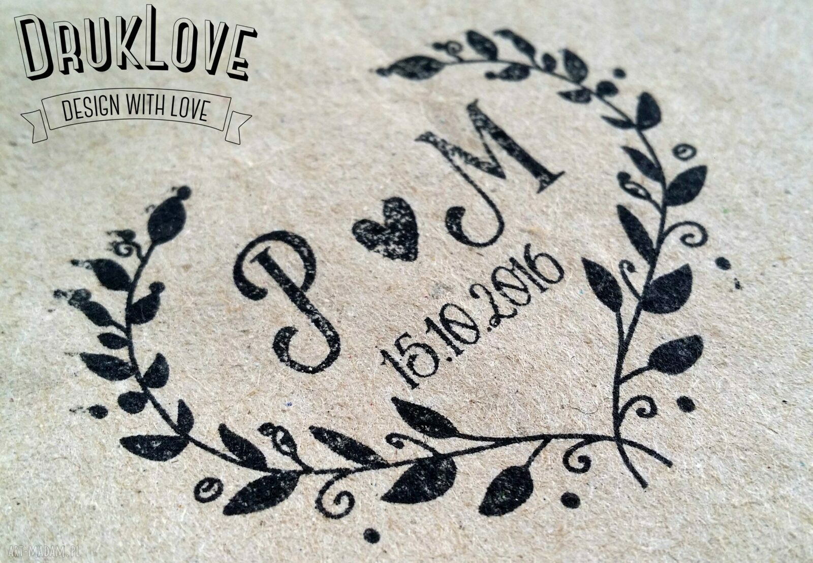 Stempel ślubny personalizowany 50x50mm serce