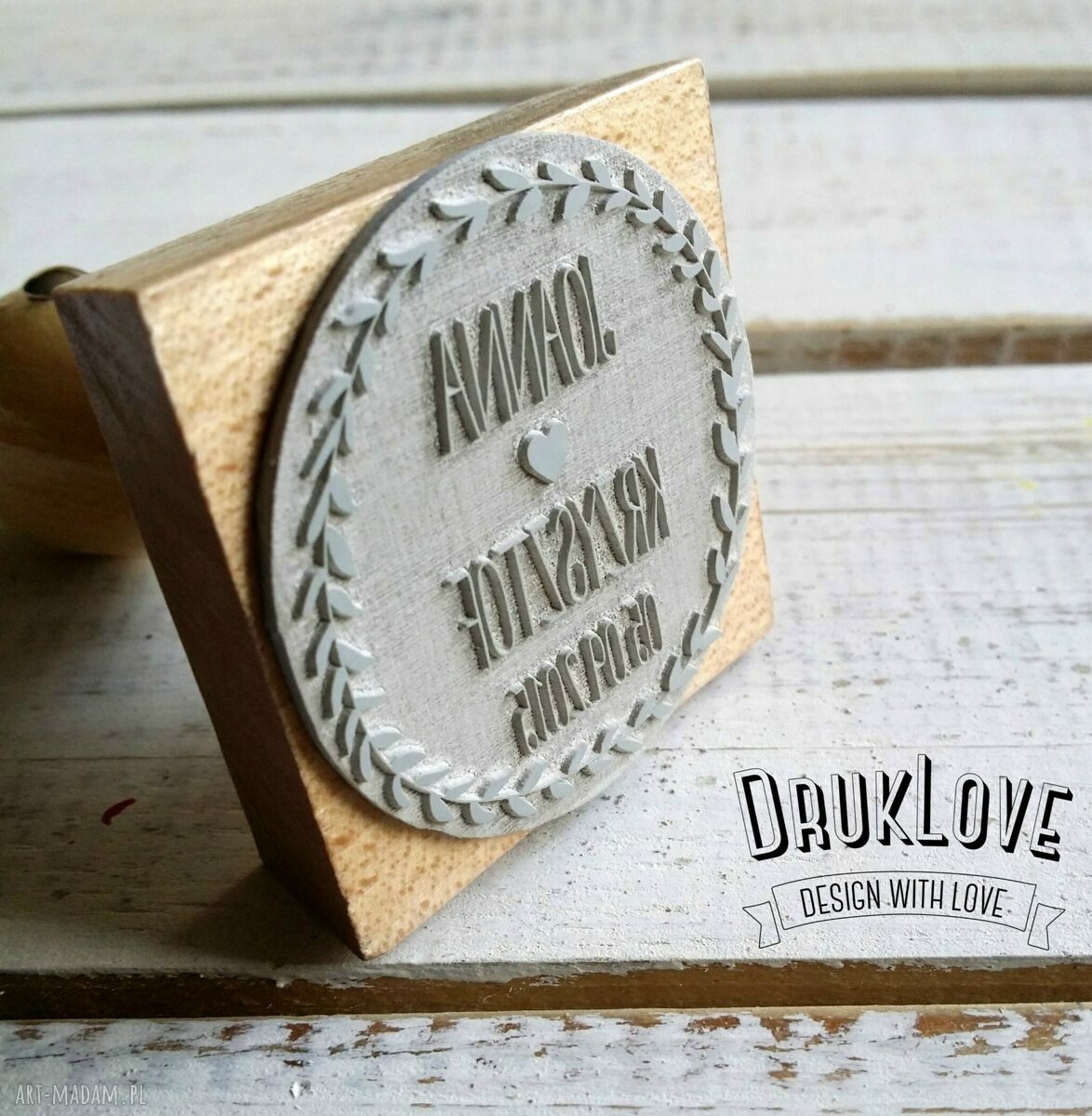 Ślubny stempel personalizowany 60 mm Ex Libris - czarne listki