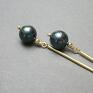 niebieskie kolczyki stal szlachetna stick /navy blue pearls/ alloys