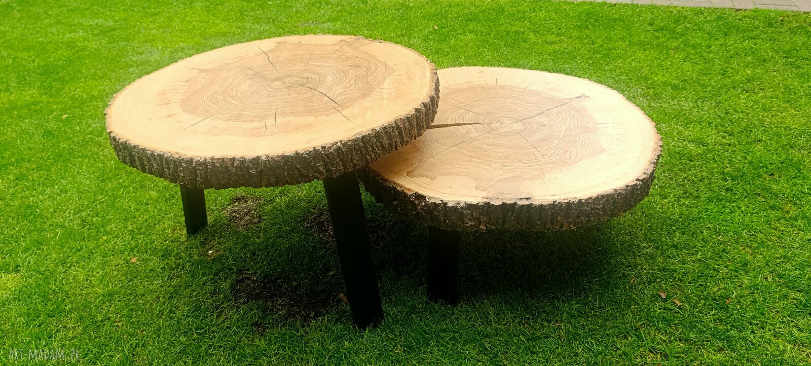 Stolik kawowy z litego drewna 70 cm - handmade unikat (zestaw 2 stolików)