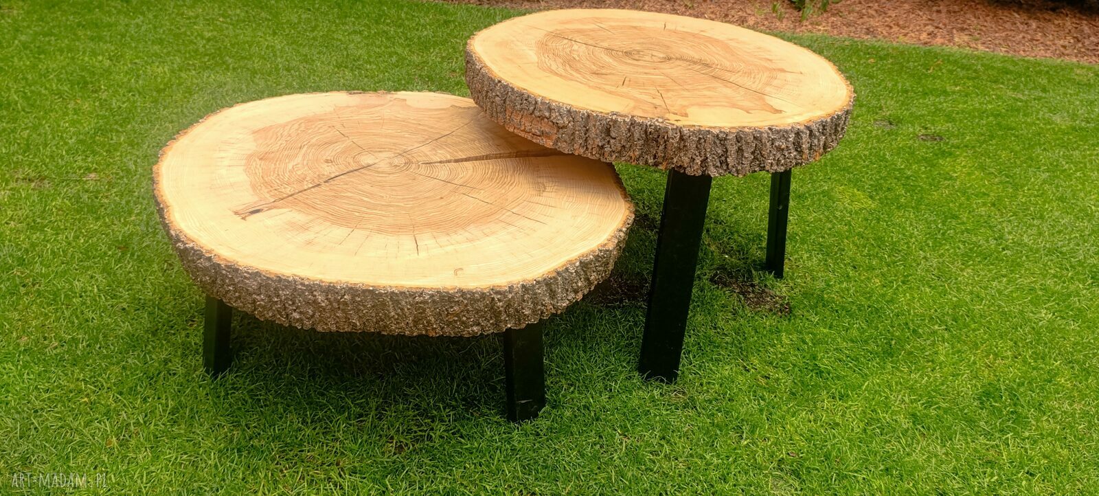 Stolik kawowy z litego drewna 70 cm - handmade unikat (zestaw 2 stolików)