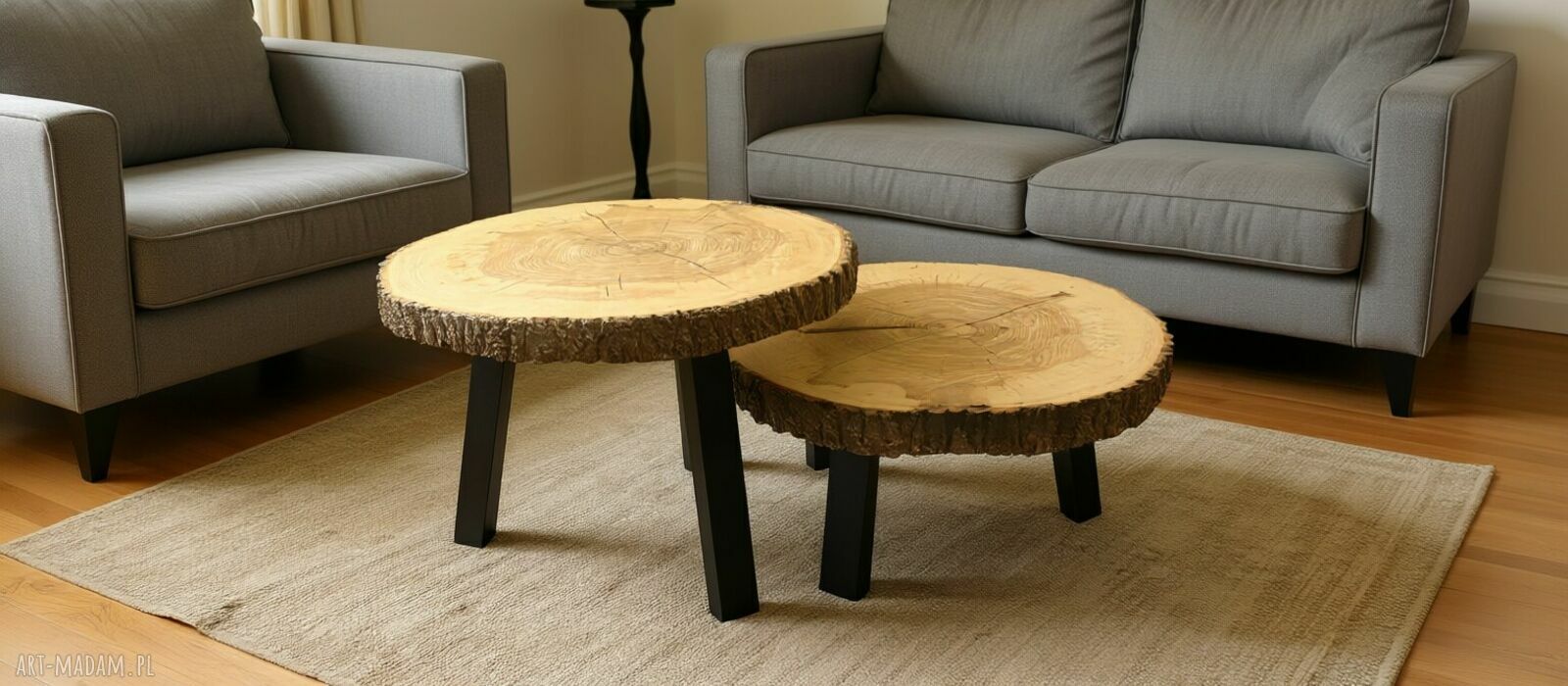 Stolik kawowy z litego drewna 70 cm - handmade unikat (zestaw 2 stolików)
